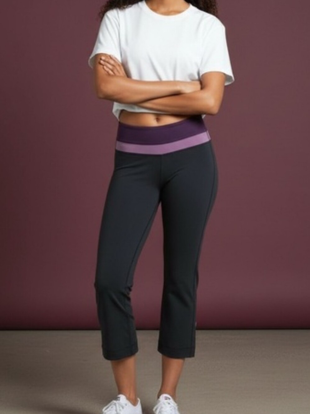 Lululemon Groove Crop Pants Black Coal Concord Grape Waistband Yoga Flare Sz 10
